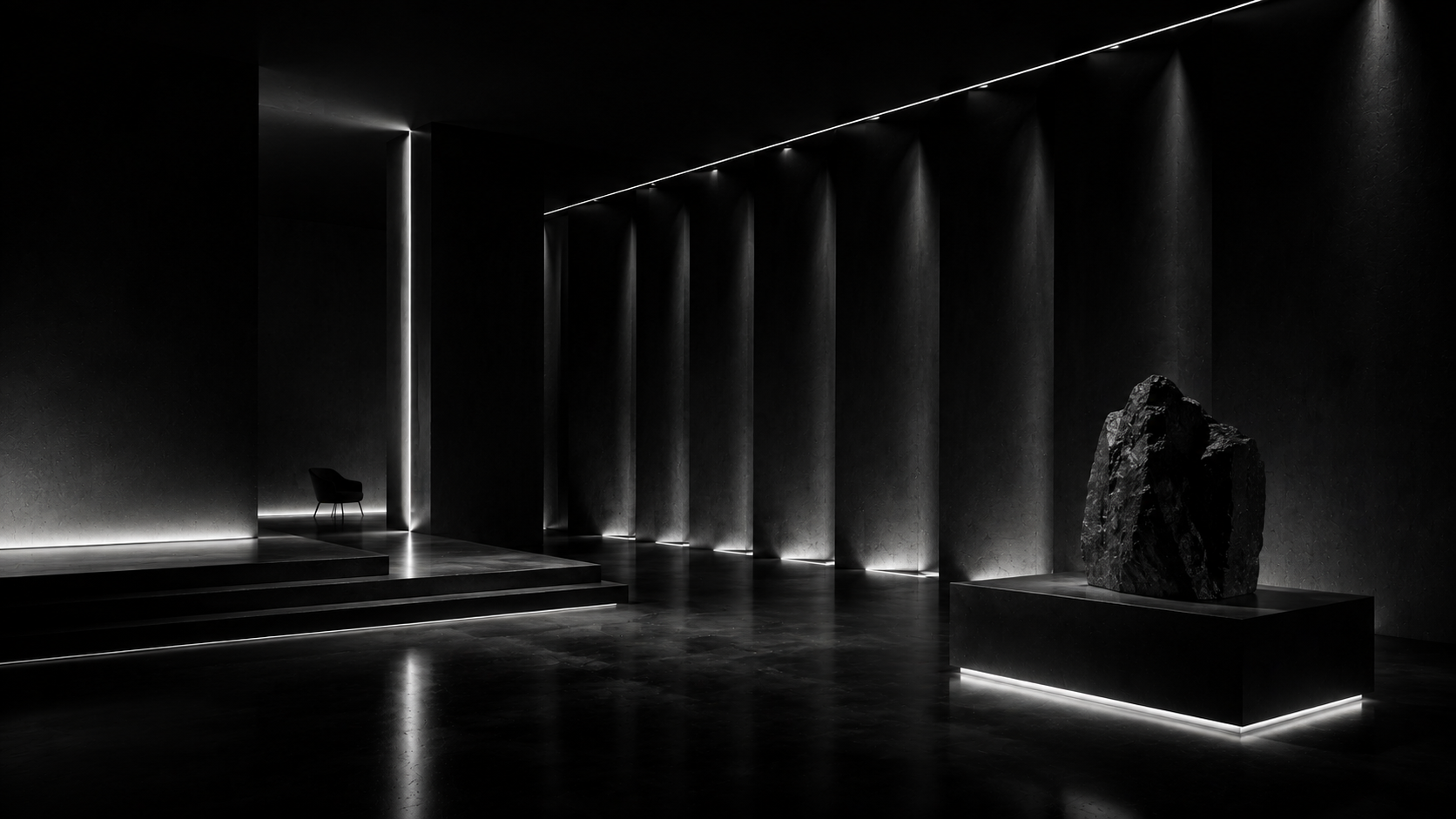Modern interieur met dramatische lichtlijnen
