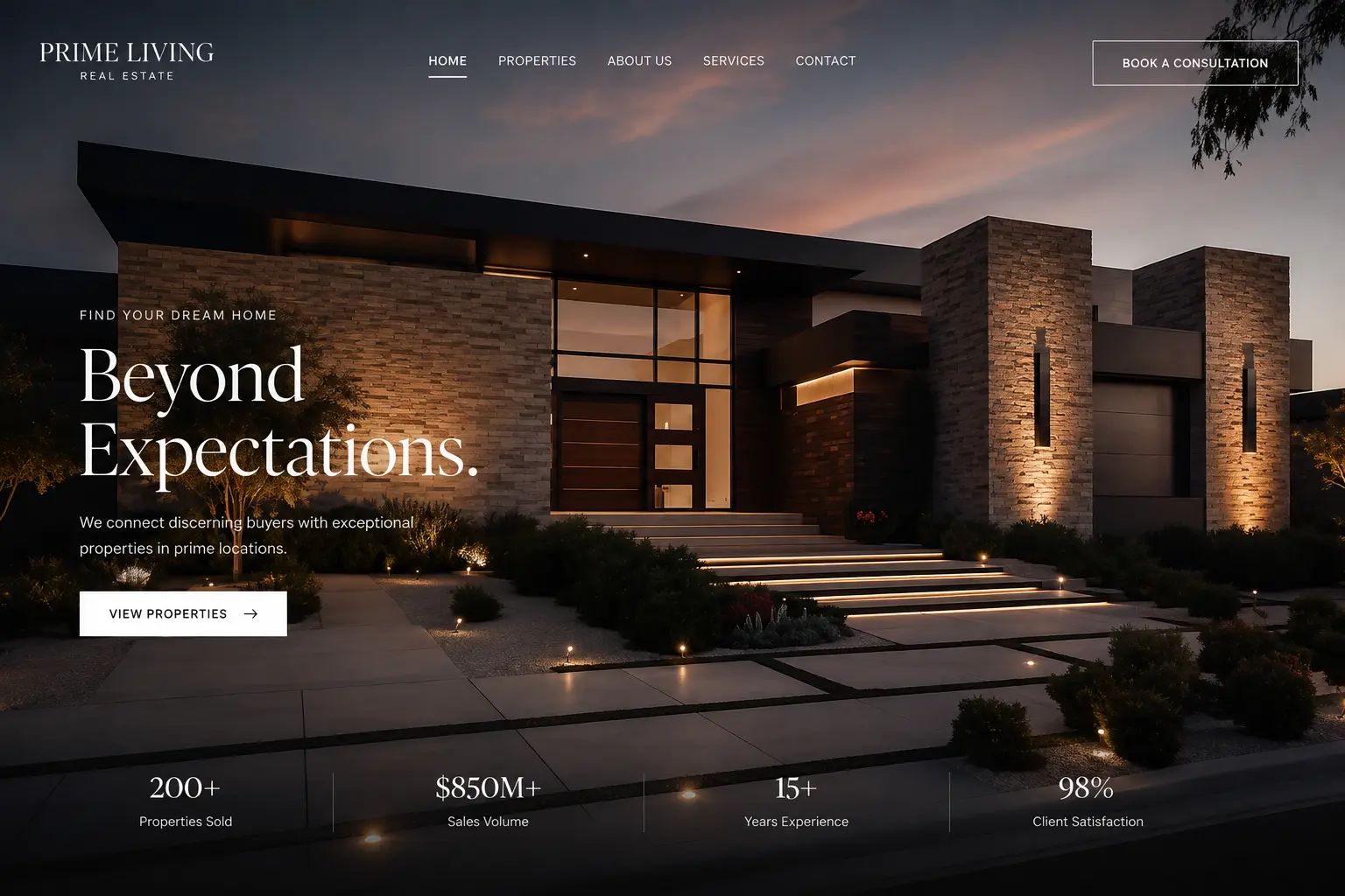 Voorbeeldwebsite Prime Living Real Estate — Makelaar